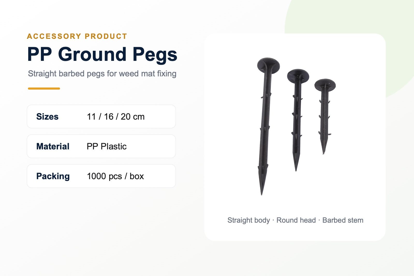 Straight PP plastic ground pegs and U-shaped staples for fixing ground cover